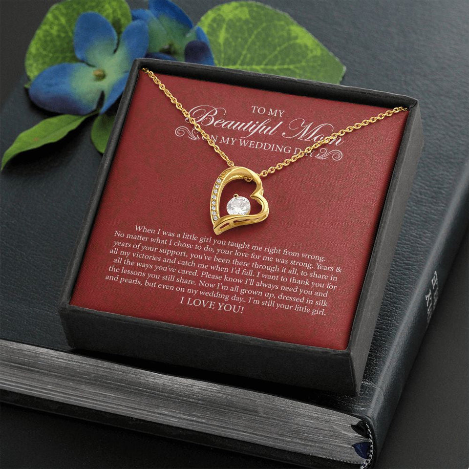 "Dressed In Silk And Pearls" Beautiful Mom of the Bride Wedding Day Necklace Gift From Daughter Forever Love Pendant Jewelry Box