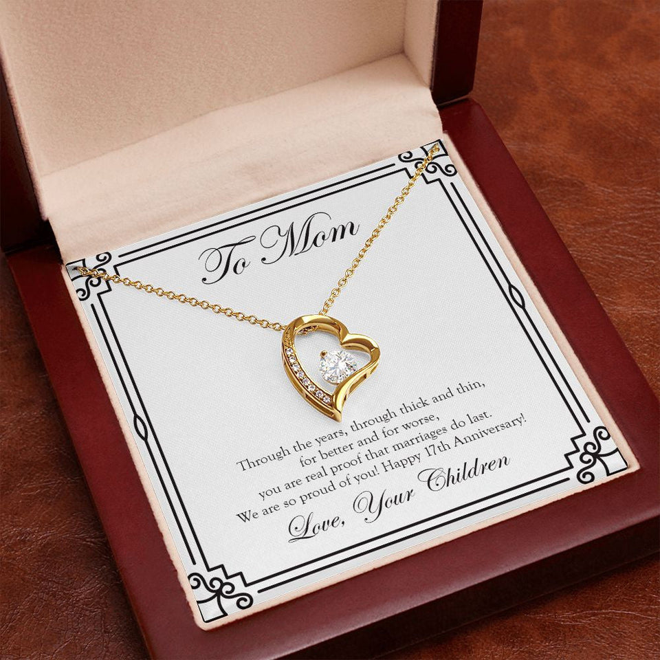 "Marriage Do Last" Mom 17th Wedding Anniversary Necklace Gift From Daughter Son Forever Love Pendant Jewelry Box