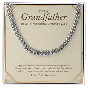 "Most Beautiful Couple I Know" Grandfather Wedding Anniversary Necklace Gift From Grandson Cuban Link Chain Jewelry Box