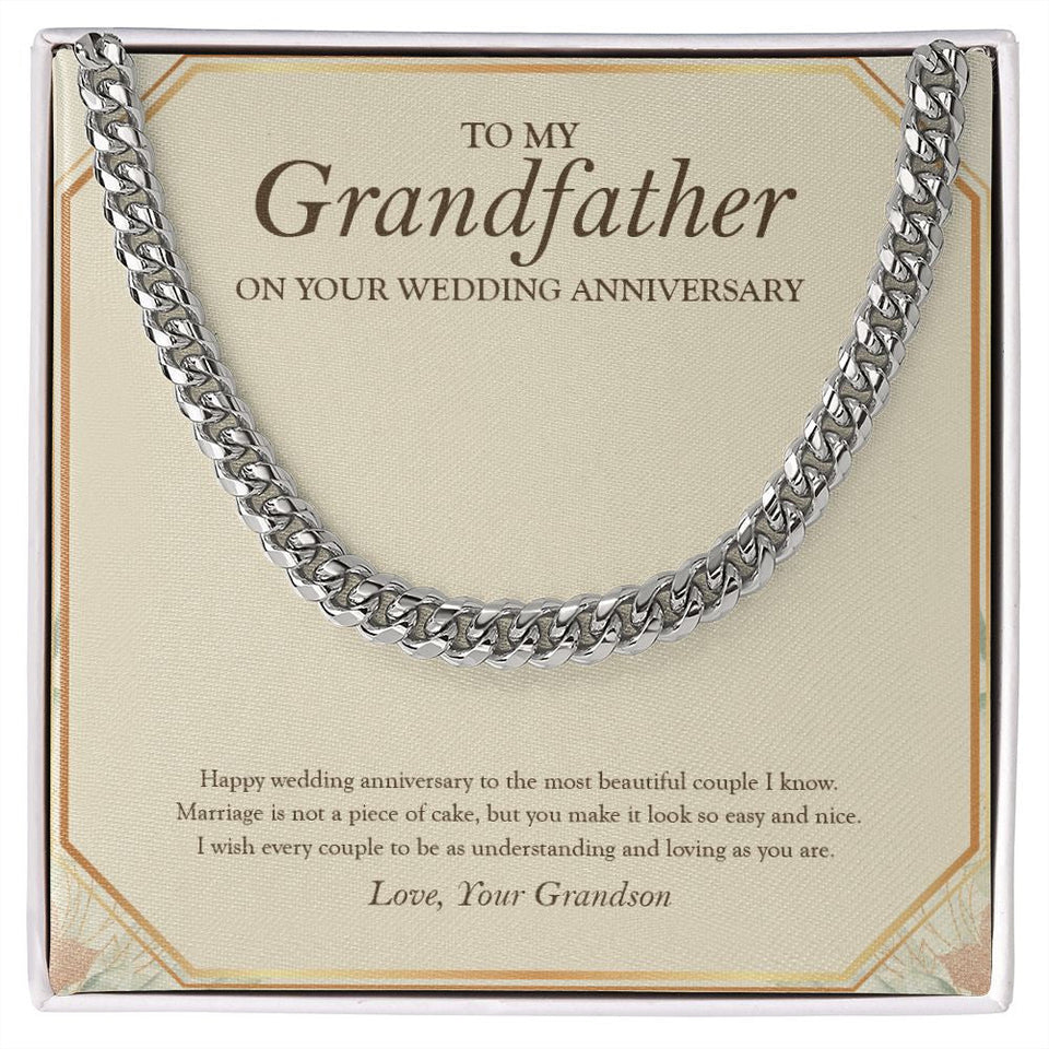 "Most Beautiful Couple I Know" Grandfather Wedding Anniversary Necklace Gift From Grandson Cuban Link Chain Jewelry Box