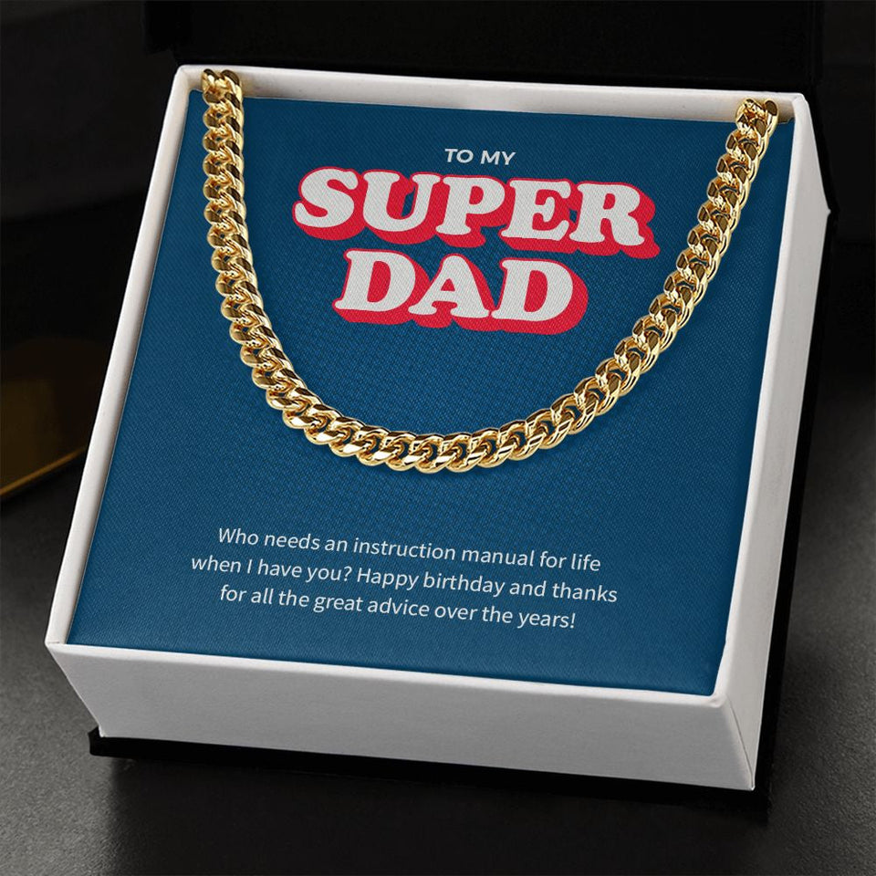 "Instruction Manual" Super Dad Birthday Necklace Gift From Daughter Son Cuban Link Chain Jewelry Box