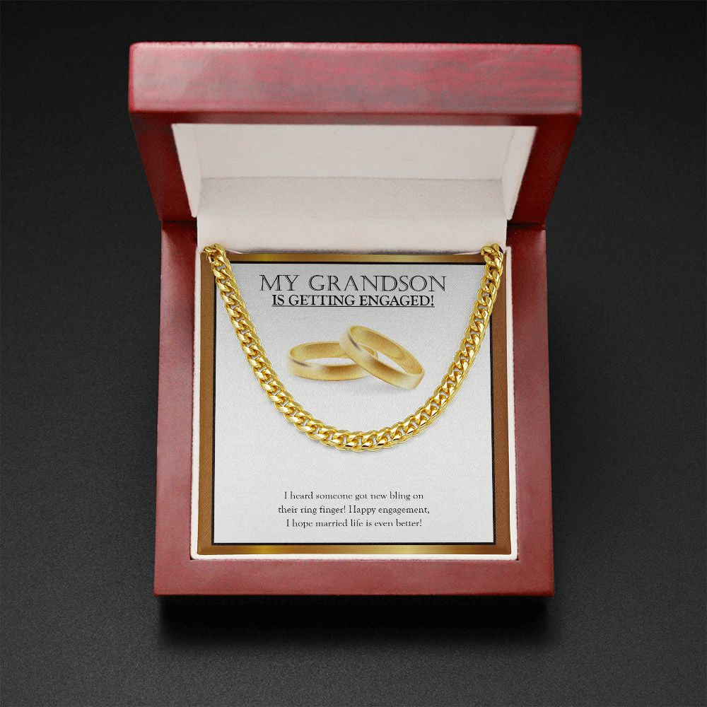 "Bling On The Finger" Grandson Engagement Necklace Gift From Grandma Grandpa Grandparents Cuban Link Chain Jewelry Box