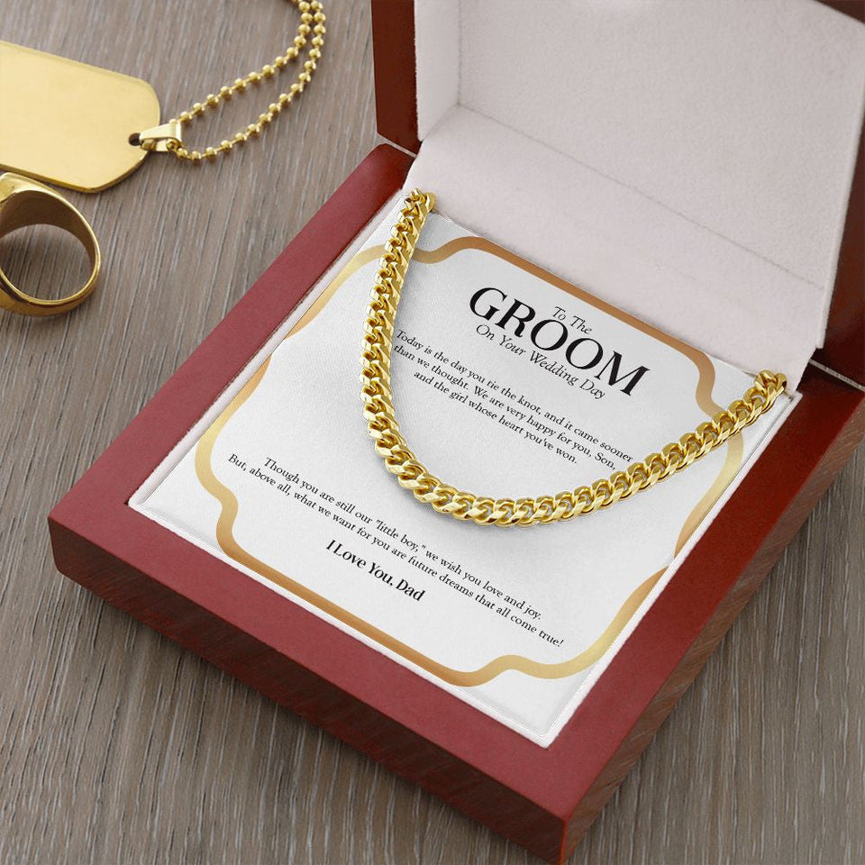 "Future Dreams" Son Wedding Day Necklace Gift From Dad Cuban Link Chain Jewelry Box