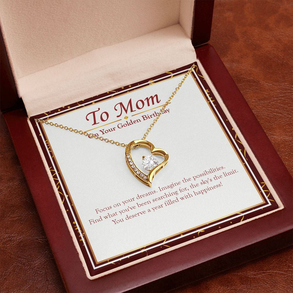 "Focus On Your Dreams" Mom Golden Birthday Necklace Gift From Daughter Son Forever Love Pendant Jewelry Box