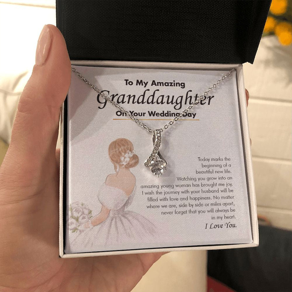 "Beautiful New Life" Granddaughter Wedding Day Necklace Gift From Grandma Grandpa Alluring Beauty Pendant Jewelry Box
