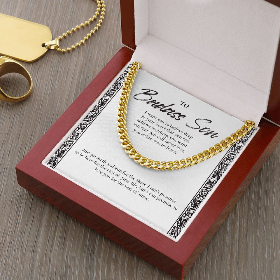 "Deep In Your Heart" Badass Son Necklace Gift From Mom Dad Cuban Link Chain Jewelry Box Birthday Graduation Engagement Christmas