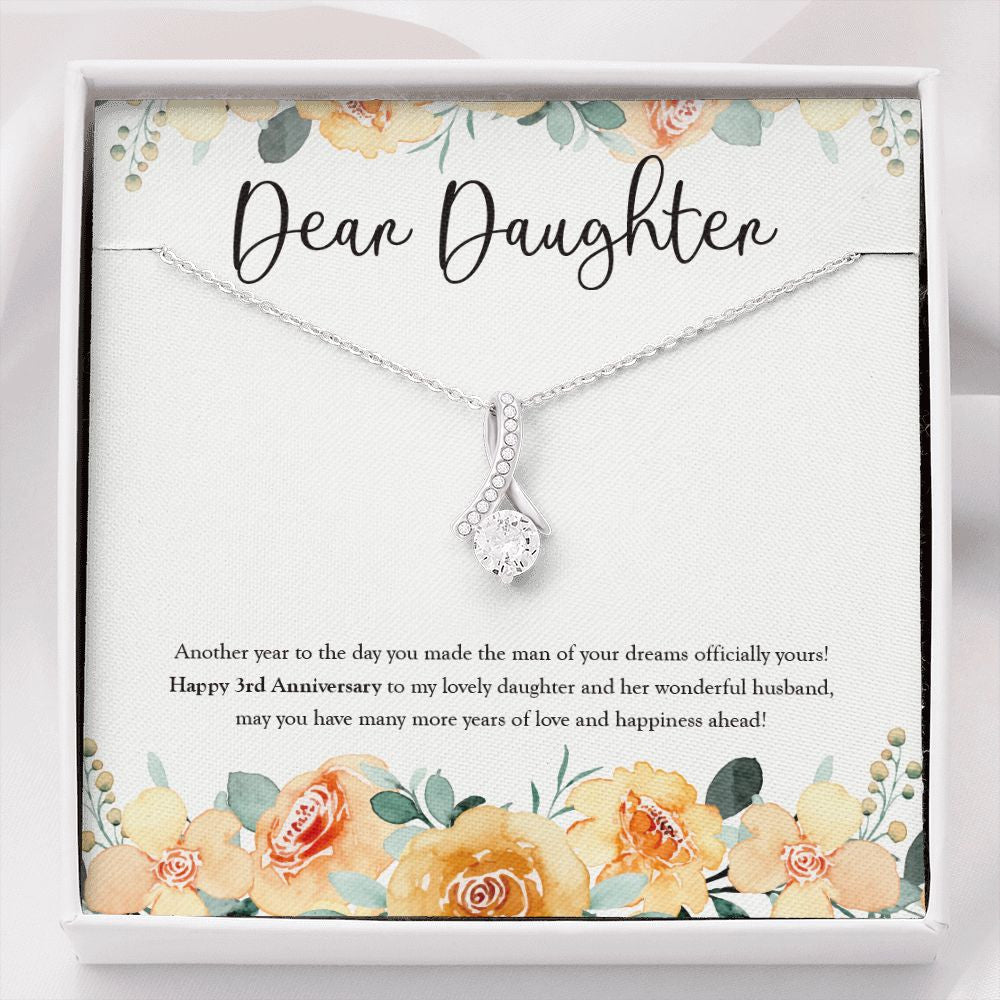 "Made The Man Of Your Dreams" Daughter 3rd Wedding Anniversary Necklace Gift From Mom Dad Parents Alluring Beauty Pendant Jewelry Box
