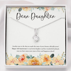 "Made The Man Of Your Dreams" Daughter 3rd Wedding Anniversary Necklace Gift From Mom Dad Parents Alluring Beauty Pendant Jewelry Box