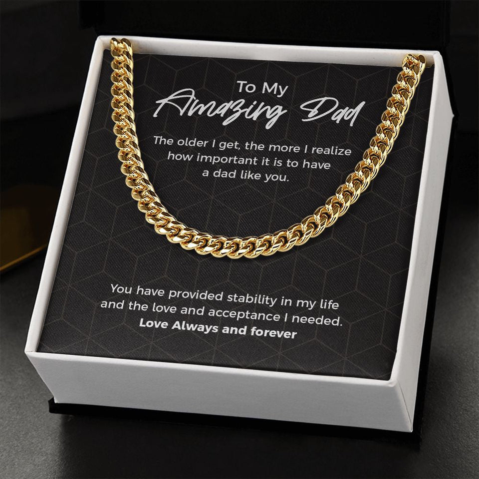 "Stability in my Life" Amazing Dad Necklace Gift From Daughter Son Cuban Link Chain Jewelry Box Fathers Day Birthday Christmas Valentines