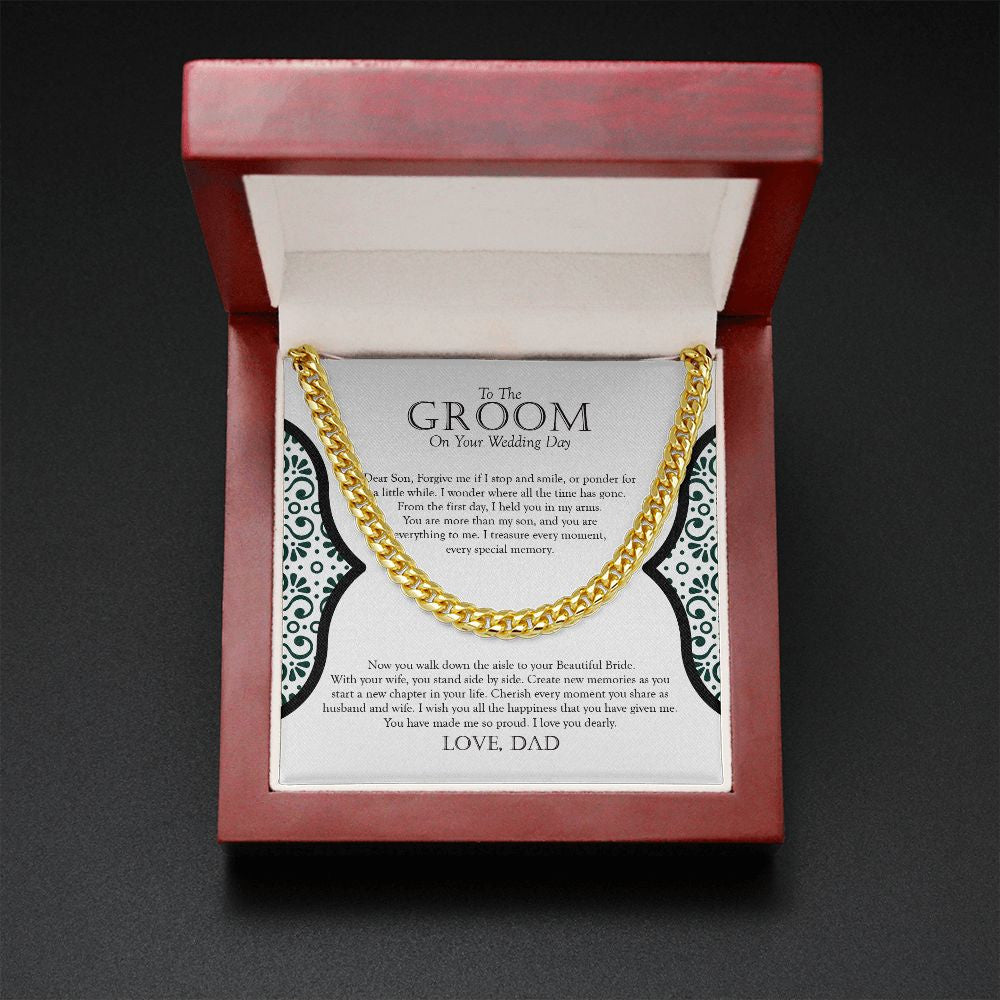"Time Has Gone" Son Wedding Day Necklace Gift From Dad Cuban Link Chain Jewelry Box