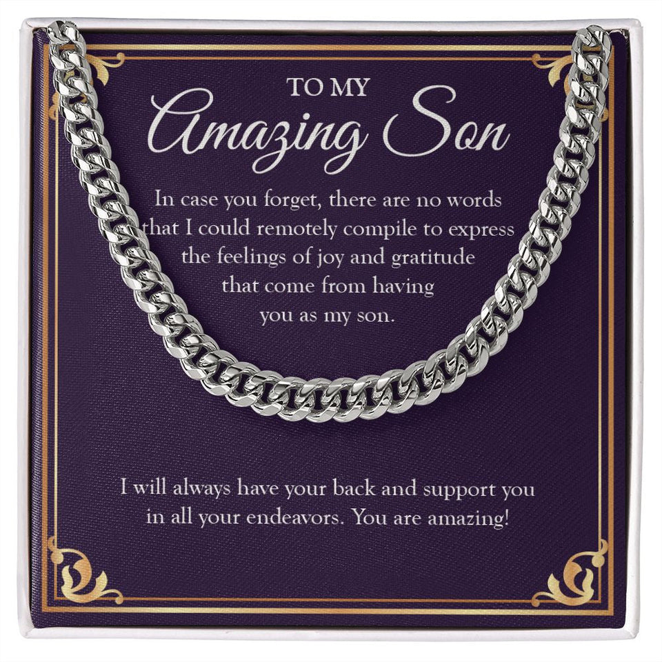 "I Have Your Back" Amazing Son Necklace Gift From Mom Dad Cuban Link Chain Jewelry Box Christmas Valentines New Year Graduation