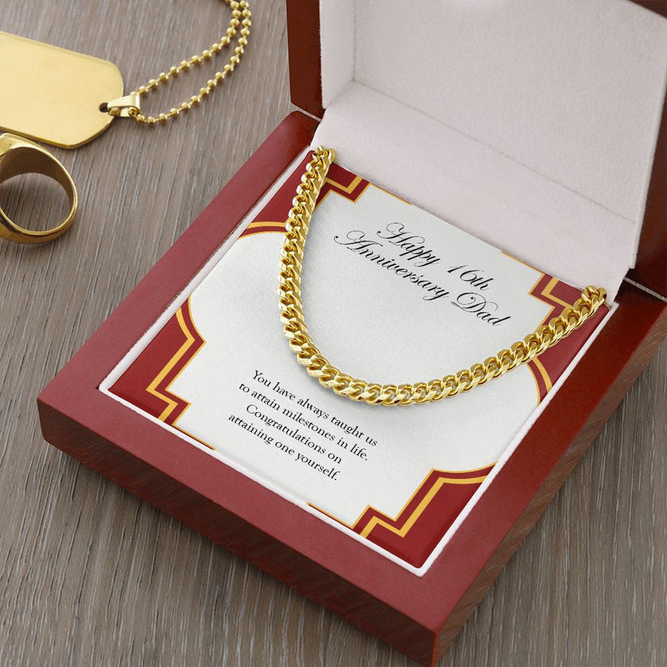 "Attaining One Yourself" Dad 16th Wedding Anniversary Necklace Gift From Daughter Son Cuban Link Chain Jewelry Box