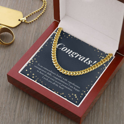 "An Extraordinary Leader" Job Promotion Necklace Gift From Colleagues Co-workers Cuban Link Chain Jewelry Box