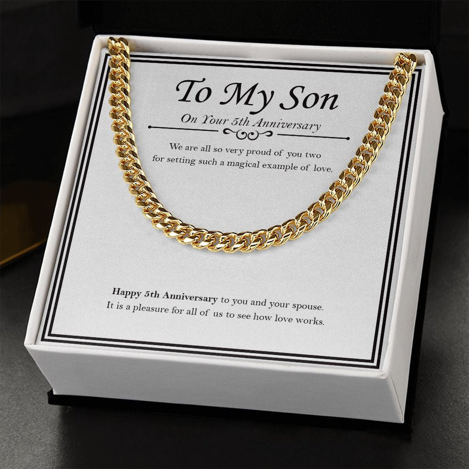 "We Are So Proud Of You" Son 5th Wedding Anniversary Necklace Gift From Mom Dad Parents Cuban Link Chain Jewelry Box
