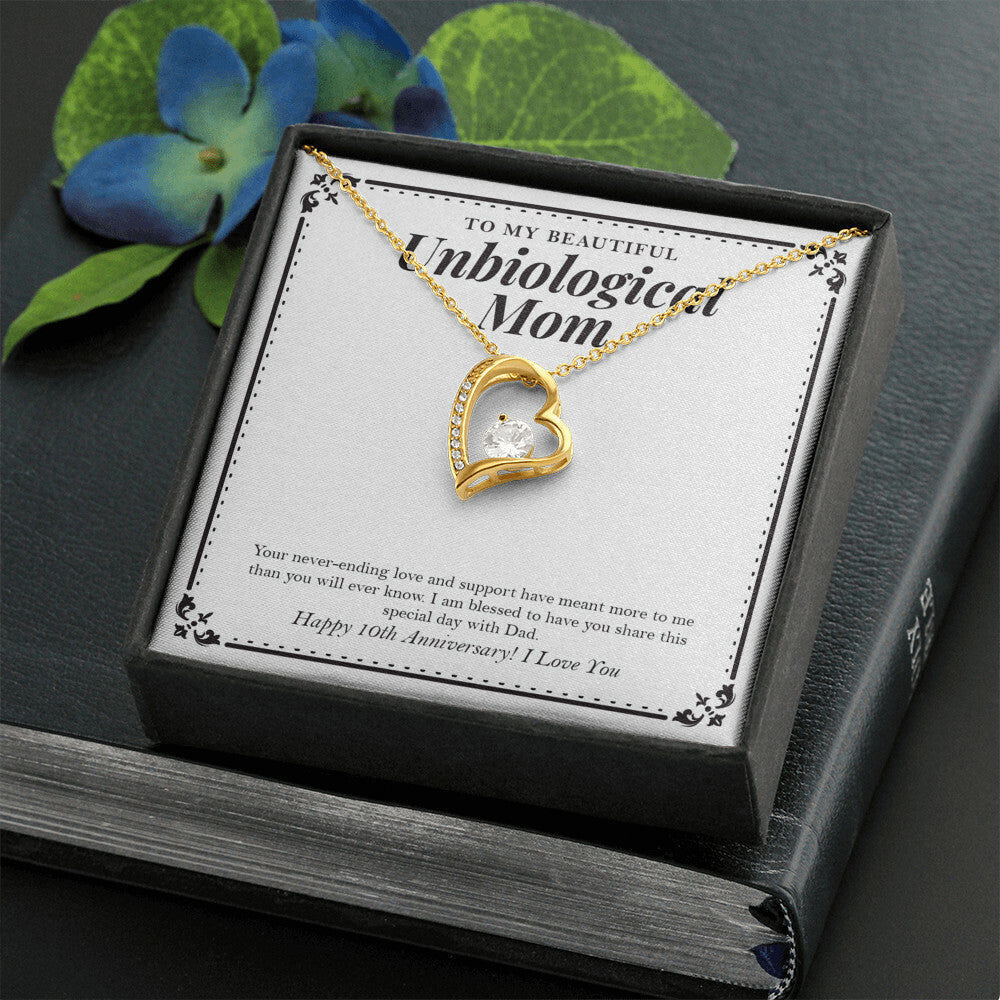 "Your Never Ending Love" Beautiful Unbiological Mom 10th Wedding Anniversary Necklace Gift From Daughter Son Forever Love Pendant Jewelry Box