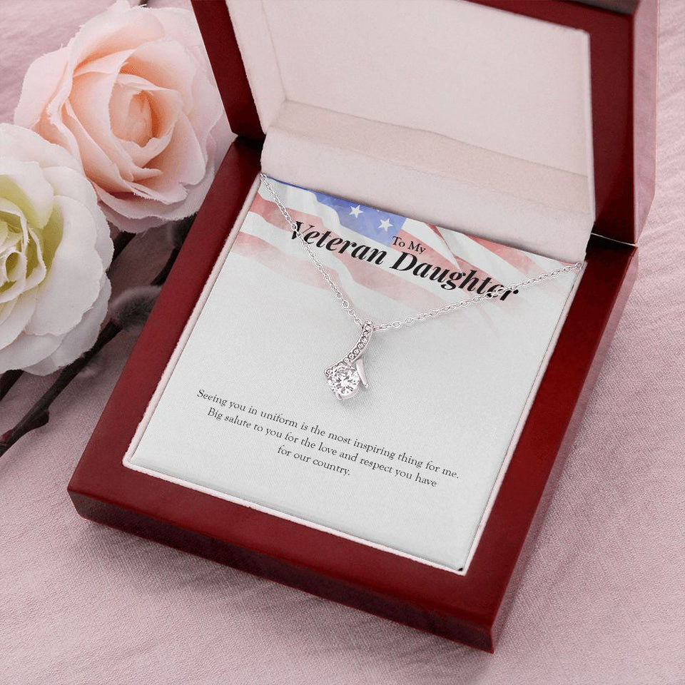 "Big Salute To You" Veteran Daughter Necklace Gift From Mom Dad Alluring Beauty Pendant Jewelry Box Deployment Veterans Day Thanksgiving