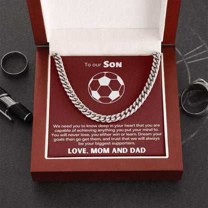 To Our Soccer Crazy Son Necklace - Dream Your Goals Then Go Get Them - Cuban Link Chain Necklace