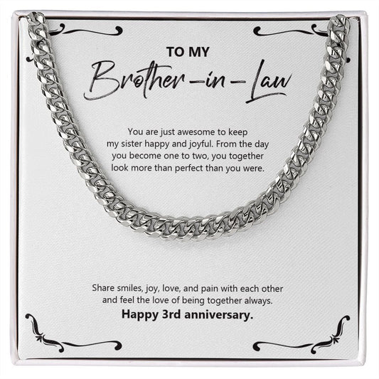 "Keep My Sister Happy" Brother In Law 3rd Wedding Anniversary Necklace Gift From Sister-In-Law Brother-In-Law Cuban Link Chain Jewelry Box