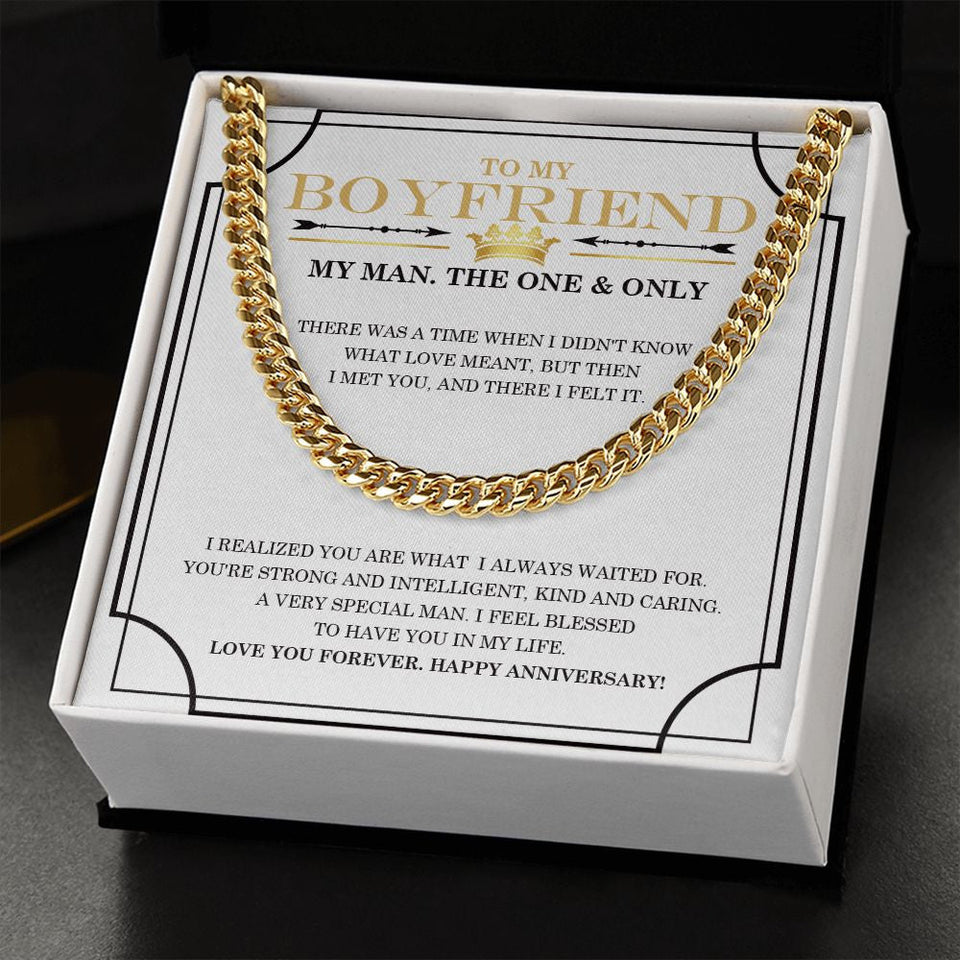 "The One And Only" Boyfriend Anniversary Necklace Gift From Girlfriend Cuban Link Chain Jewelry Box