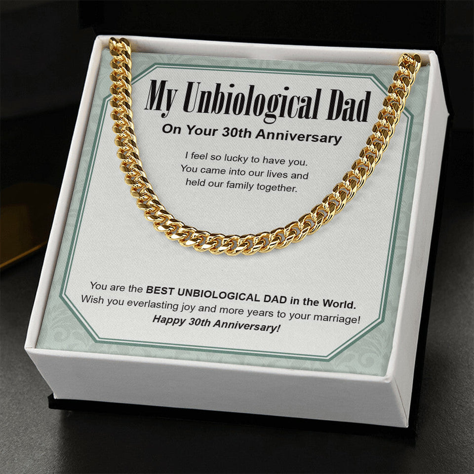 "So Lucky To Have You" Unbiological Dad 30th Wedding Anniversary Necklace Gift From Daughter Son Cuban Link Chain Jewelry Box