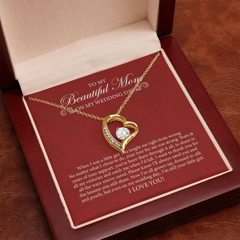 "Dressed In Silk And Pearls" Beautiful Mom of the Bride Wedding Day Necklace Gift From Daughter Forever Love Pendant Jewelry Box