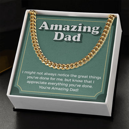 "I Appreciate Everything" Amazing Dad Necklace Gift From Daughter Son Cuban Link Chain Jewelry Box Fathers Day Birthday Christmas Valentines