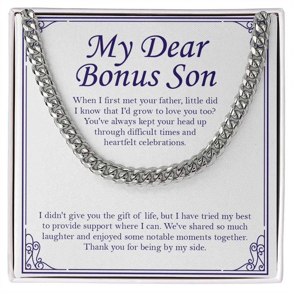 "Heartfelt Celebrations" Bonus Son Necklace Gift From Mom Cuban Link Chain Birthday Graduation Christmas Wedding