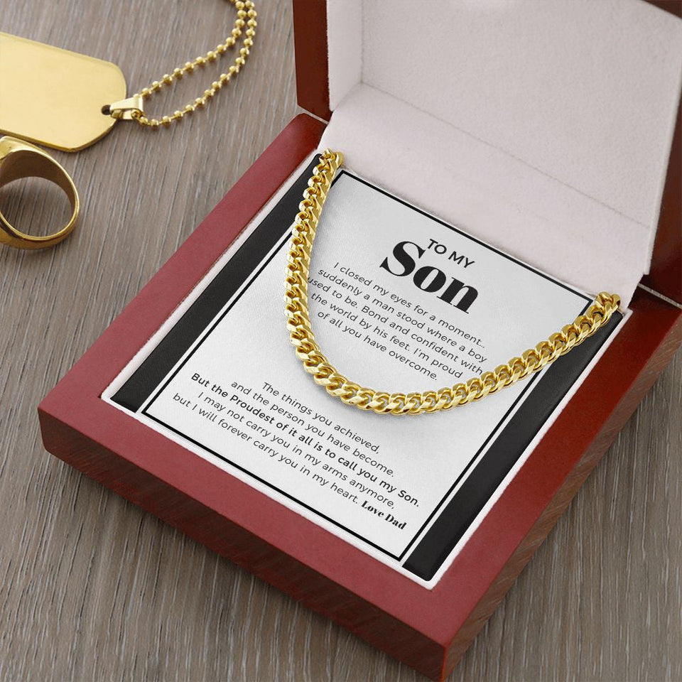 "A Boy Used To Be" Son Graduation Necklace Gift From Mom Dad Parents Cuban Link Chain Jewelry Box