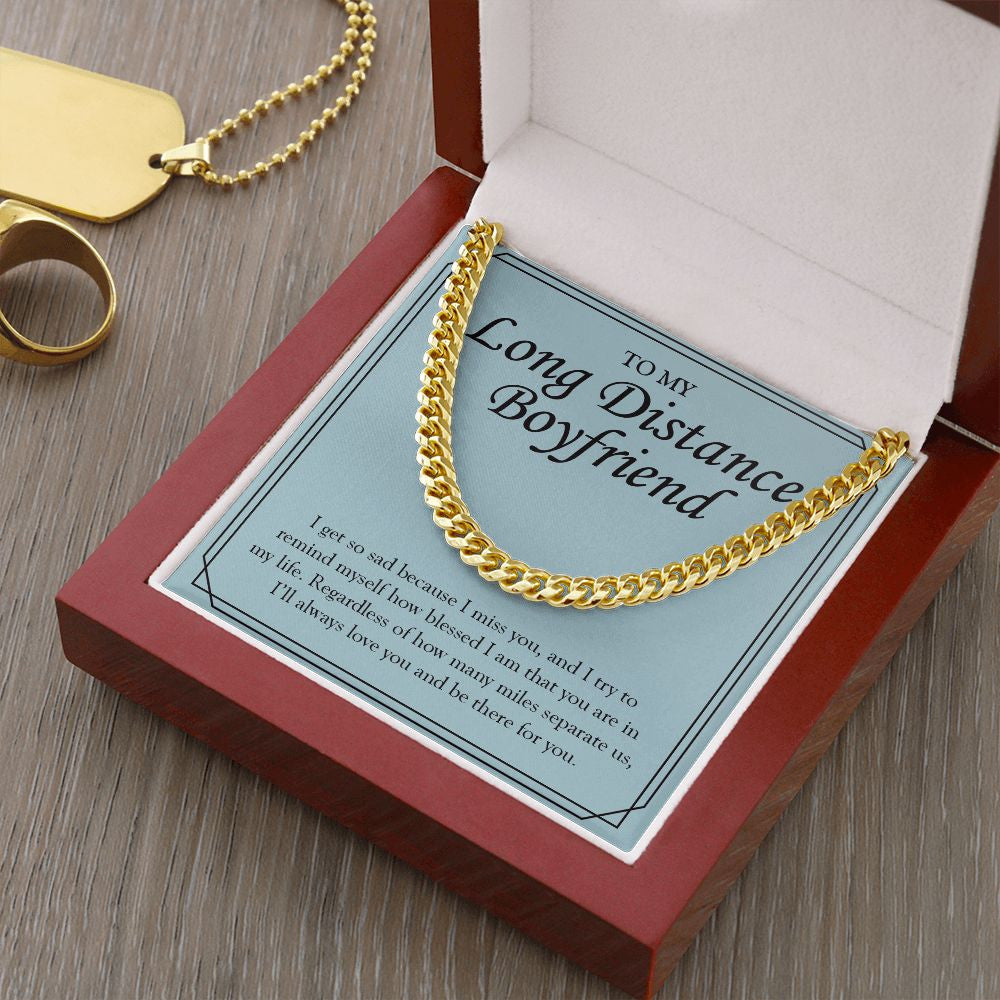 "Always Be There For You" Long-Distance Boyfriend Necklace Gift From Girlfriend Cuban Link Chain Jewelry Box Anniversary Valentines Birthday Christmas
