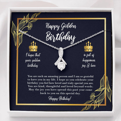 "Happiness, Joy, and Love" Golden Birthday Necklace Gift From Daughter Son Friends Co-Worker Alluring Beauty Pendant Jewelry Box