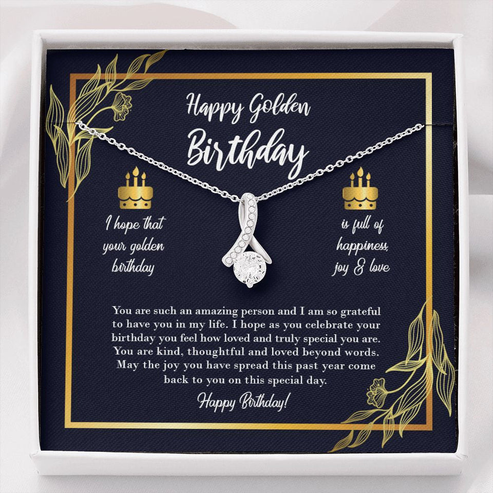 "Happiness, Joy, and Love" Golden Birthday Necklace Gift From Daughter Son Friends Co-Worker Alluring Beauty Pendant Jewelry Box