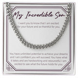 "Excited For Your Future" Incredible Son Necklace Gift From Mom Dad Cuban Link Chain Jewelry Box Birthday Graduation Christmas Wedding