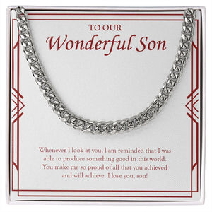 "Something Good In This World" Wonderful Son Necklace Gift From Mom Dad Cuban Link Chain Jewelry Box Birthday Graduation Christmas Wedding