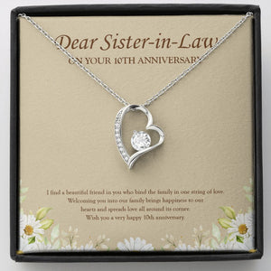 "Spreads Love All Around" Sister In Law 10th Wedding Anniversary Necklace Gift From Sister-In-Law Brother In-Law Forever Love Pendant Jewelry Box