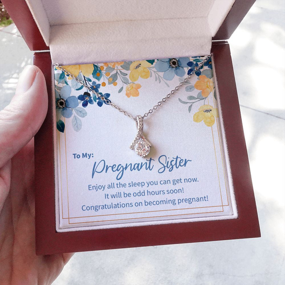 "The Odd Hours" Pregnant Sister Necklace Gift From Brother Sis Sibling Alluring Beauty Pendant Jewelry Box Baby Shower Gender Reveal Birth Announcement
