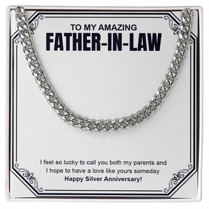 "I Feel So Lucky" Father In Law Silver Wedding Anniversary Necklace Gift From Daughter-In-Law Son-In-Law Cuban Link Chain Jewelry Box