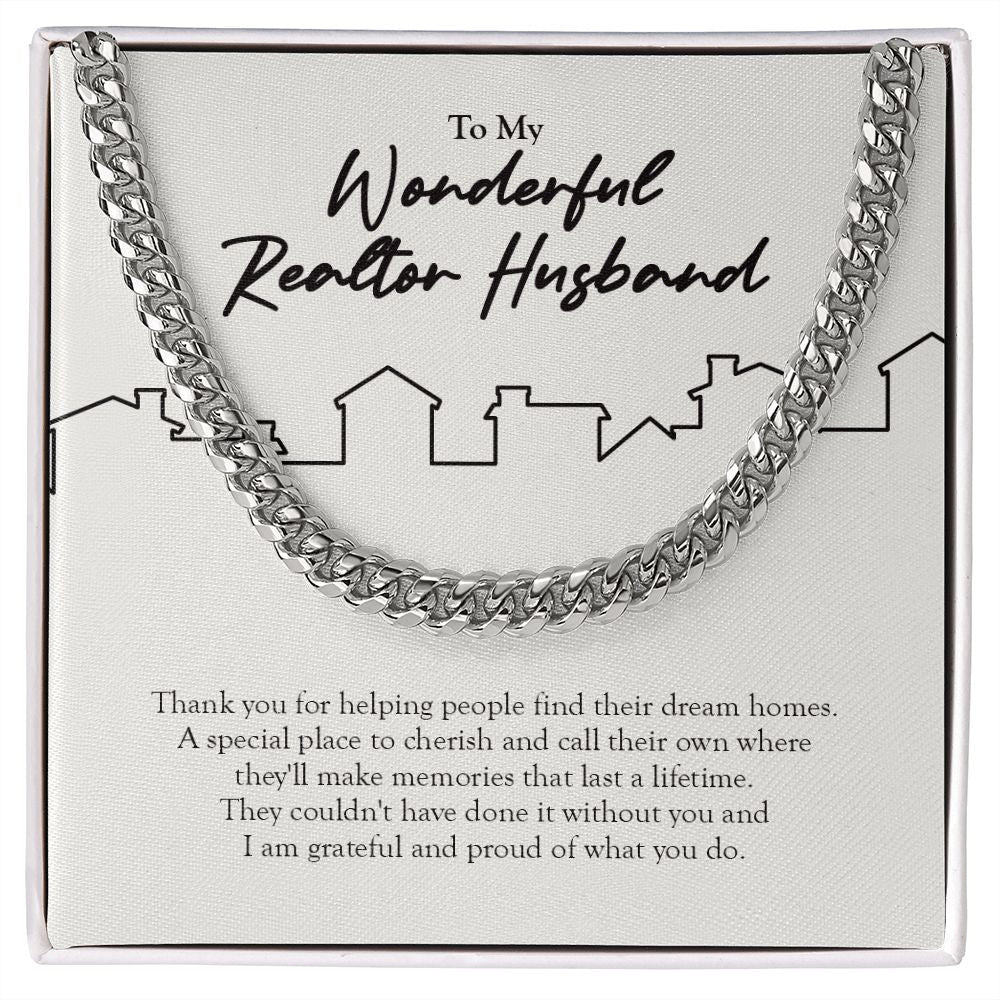 "Find Their Dream Home" Wonderful Realtor Husband Necklace Gift From Wife Cuban Link Chain Jewelry Box Job Anniversary Birthday Christmas