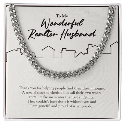 "Find Their Dream Home" Wonderful Realtor Husband Necklace Gift From Wife Cuban Link Chain Jewelry Box Job Anniversary Birthday Christmas
