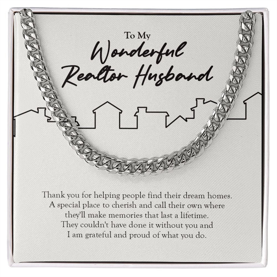 "Find Their Dream Home" Wonderful Realtor Husband Necklace Gift From Wife Cuban Link Chain Jewelry Box Job Anniversary Birthday Christmas