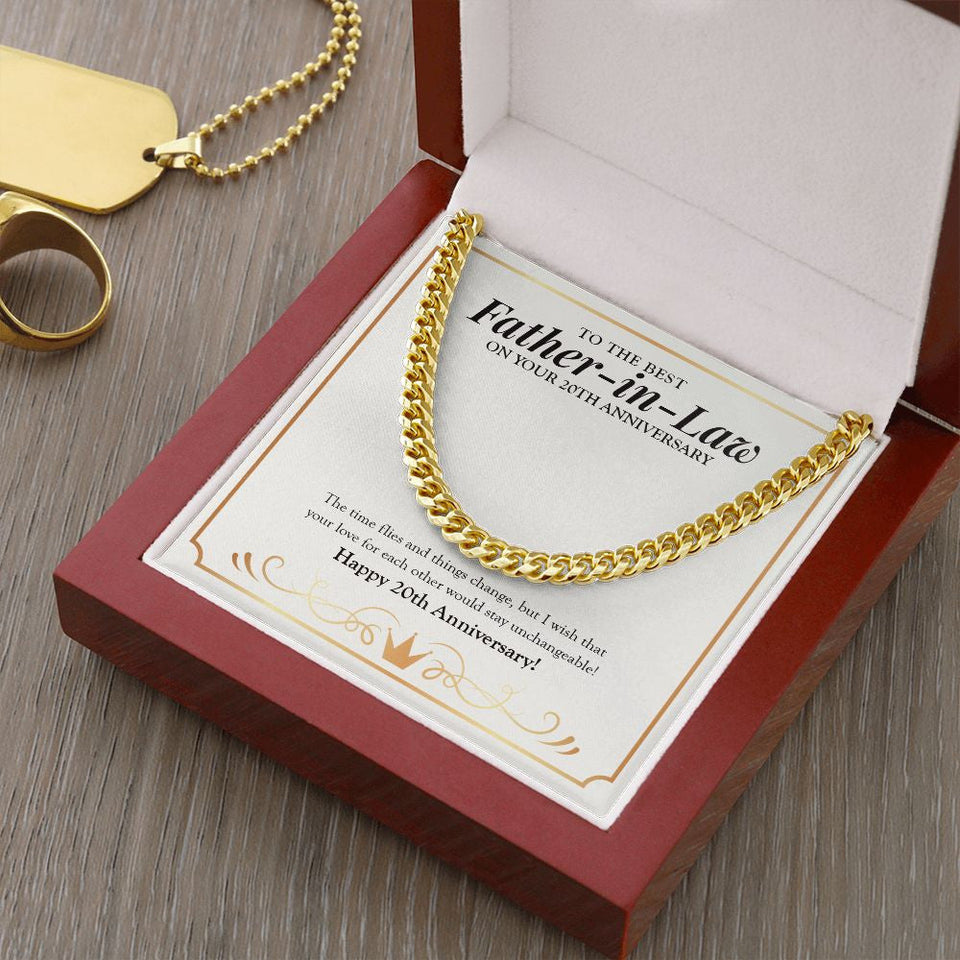 "Unchangeable Love" Best Father In Law 20th Wedding Anniversary Necklace Gift From Daughter-In-Law Son-In-Law Cuban Link Chain Jewelry Box