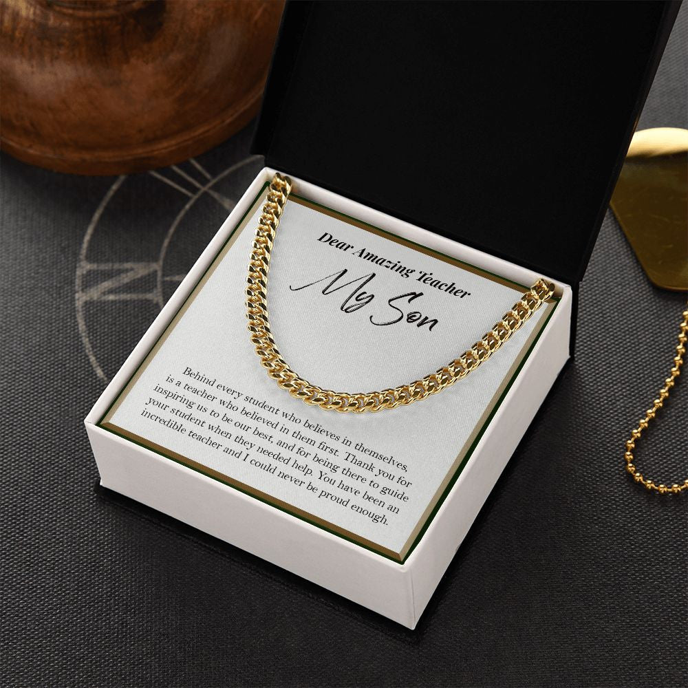 "Behind Every Student" Amazing Teacher Son Necklace Gift From Mom Dad Cuban Link Chain Jewelry Box Teachers Day Thanksgiving Birthday
