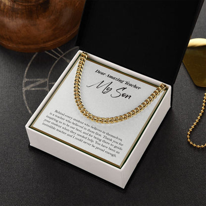 "Behind Every Student" Amazing Teacher Son Necklace Gift From Mom Dad Cuban Link Chain Jewelry Box Teachers Day Thanksgiving Birthday