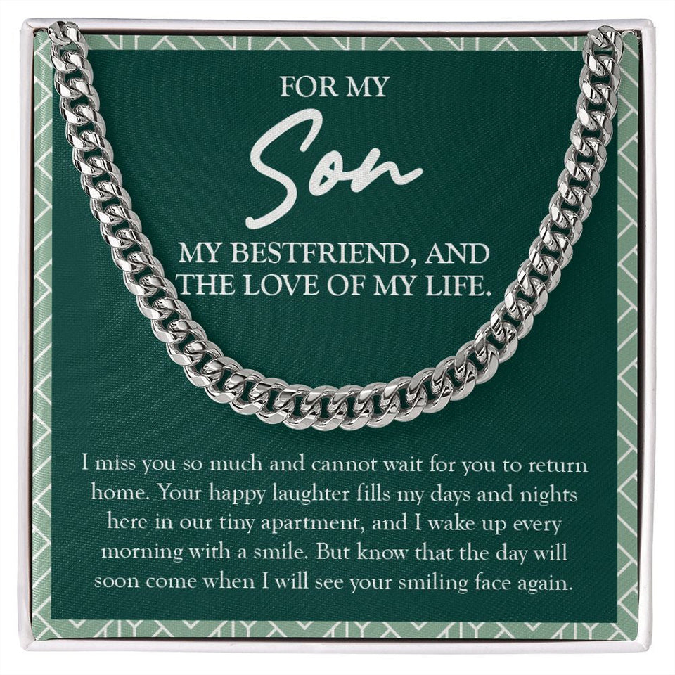 "Your Smiling Face Again" Long-Distance Son Necklace Gift From Mom Dad Cuban Link Chain Jewelry Box Birthday Christmas Thanksgiving Graduation