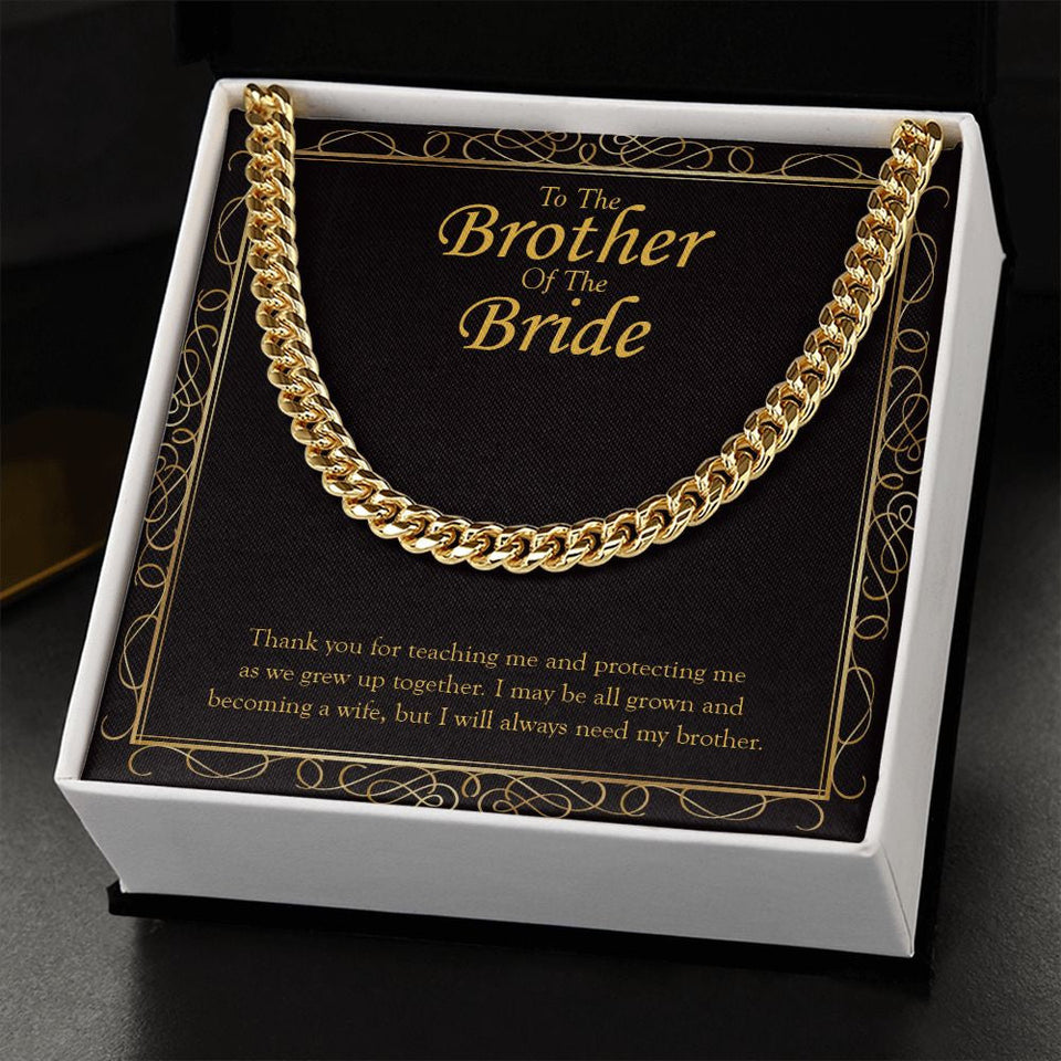 "Protecting Me" Brother of the Bride Wedding Day Necklace Gift From Sister Cuban Link Chain Jewelry Box