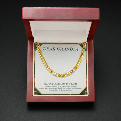 "Nothing But Happiness" Grandpa Golden Wedding Anniversary Necklace Gift From Granddaughter Grandson Cuban Link Chain Jewelry Box