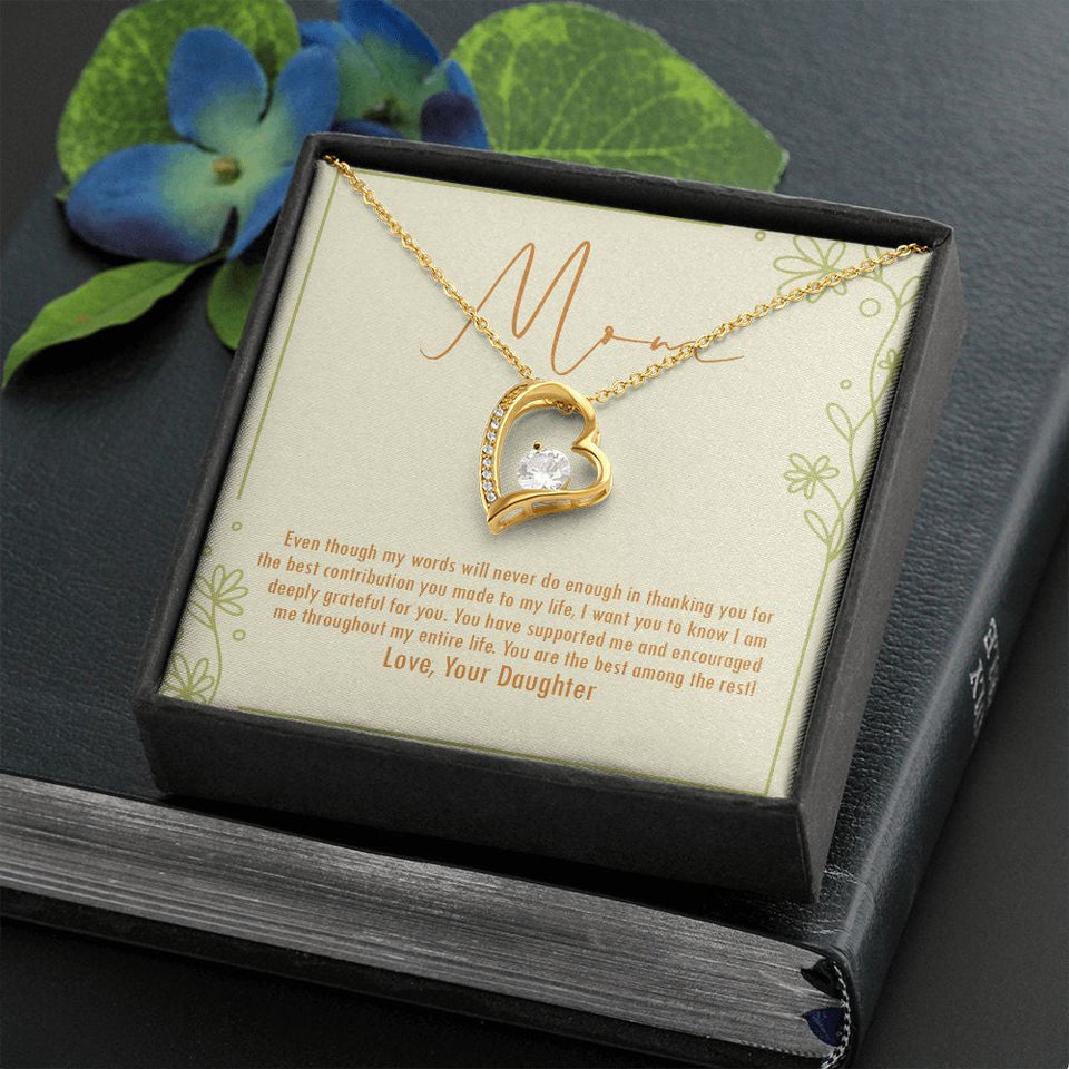 "Great Contribution" Mom Necklace Gift From Daughter Forever Love Pendant Jewelry Box Mothers Day Birthday Christmas Valentines