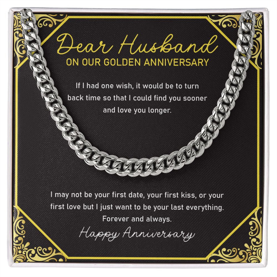 "Find You Sooner" Husband Golden Wedding Anniversary Necklace Gift From Wife Cuban Link Chain Jewelry Box