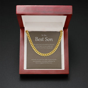 "Here To Support And Cheer You" Best Son Necklace Gift From Mom Dad Cuban Link Chain Jewelry Box Birthday Graduation Christmas New Year