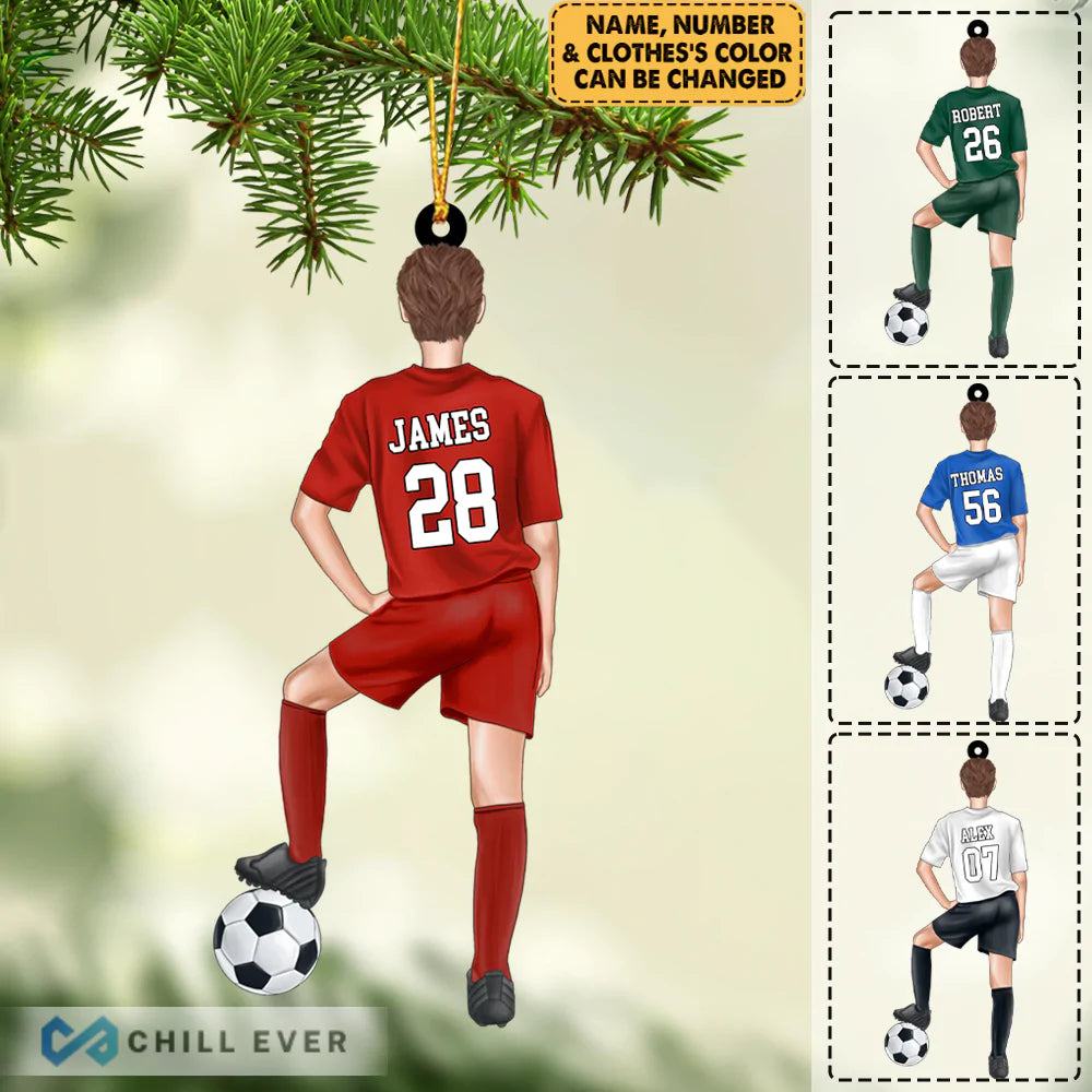 Personalized Soccer Player Christmas Ornament - Custom Shape Ornament