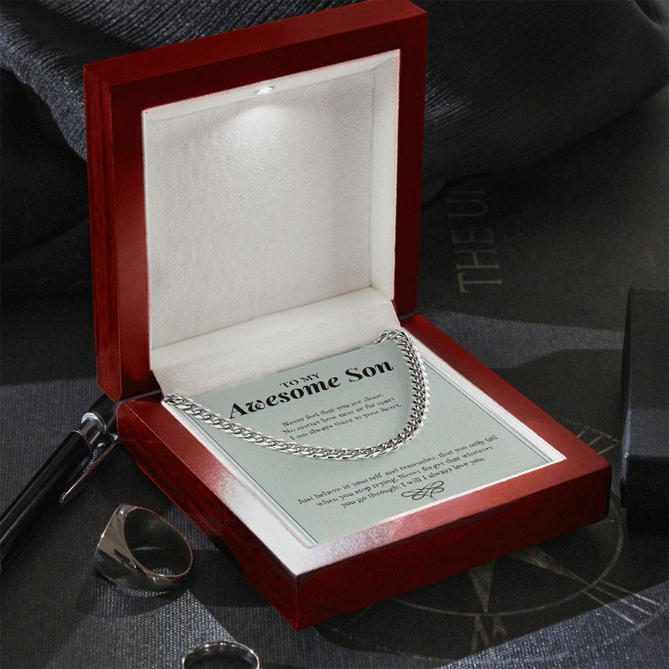 "Always Loved You" Awesome Son Necklace Gift From Mom Dad Cuban Link Chain Jewelry Box Birthday Graduation Thanksgiving Christmas